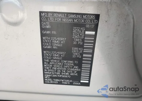 2017 Nissan Rogue S/Sv z USA, uszkodzony, nr VIN KNMAT2MV7HP565670